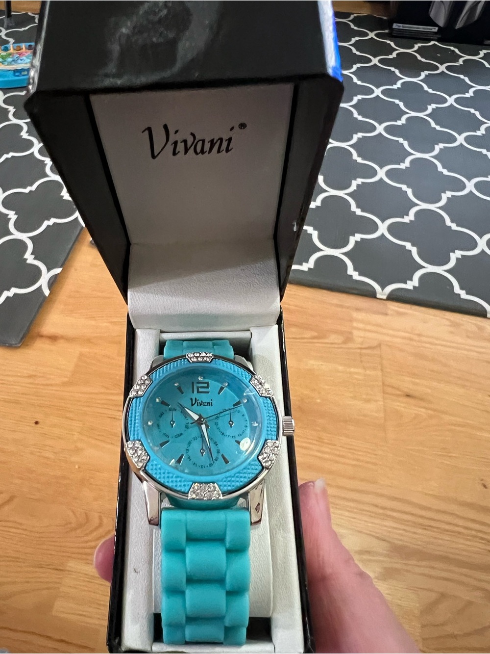 Vivani Turquoise Crystal Accent Silicone Watch